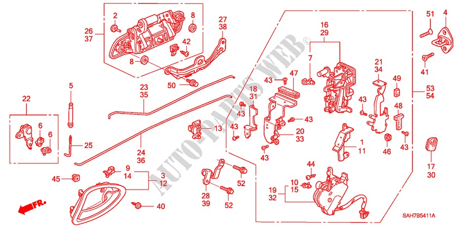 ACHTER PORTIER SLOTEN/ BUITEN HENDEL(2) voor Honda JAZZ 1.2 S 5 deuren 5-versnellings handgeschakelde versnellingsbak 2007