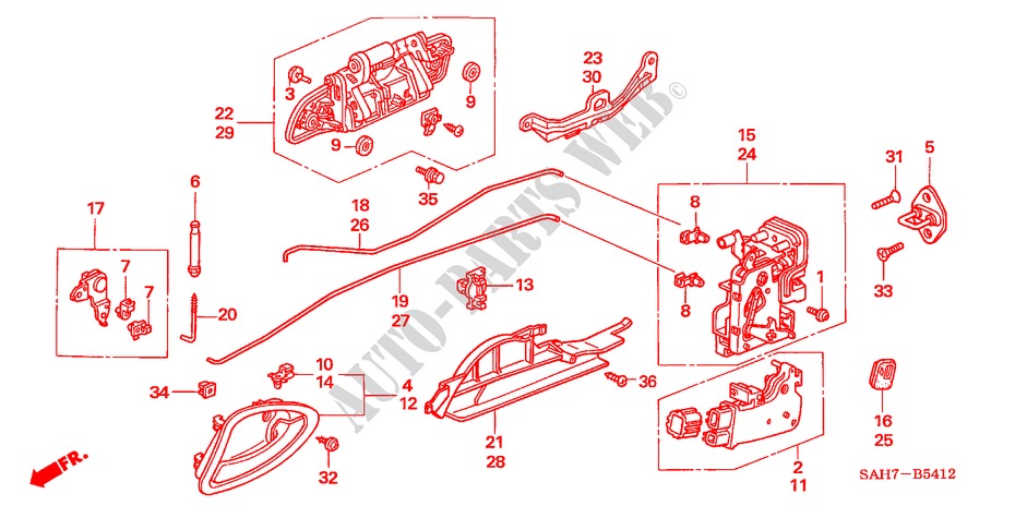 ACHTER PORTIER SLOTEN/ BUITEN HENDEL(3) voor Honda JAZZ 1.4 LS 5 deuren CVT versnellingsbak 2007