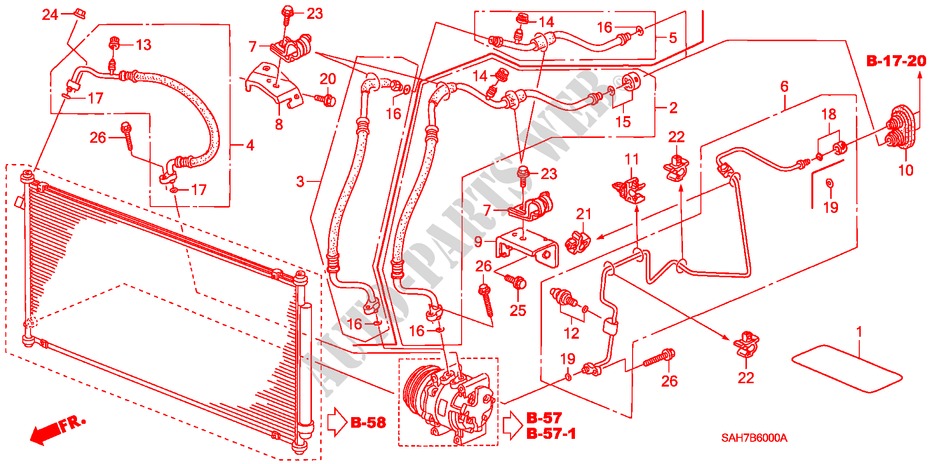AIRCONDITIONER (SLANGEN/PIJPEN)(LH) voor Honda JAZZ S4ES 5 deuren CVT versnellingsbak 2006