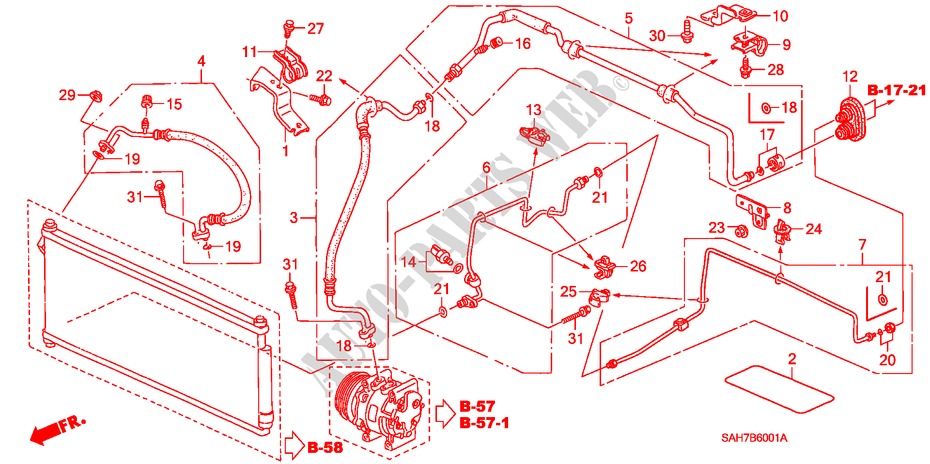 AIRCONDITIONER (SLANGEN/PIJPEN)(RH) voor Honda JAZZ 1.4 SE 5 deuren 5-versnellings handgeschakelde versnellingsbak 2006