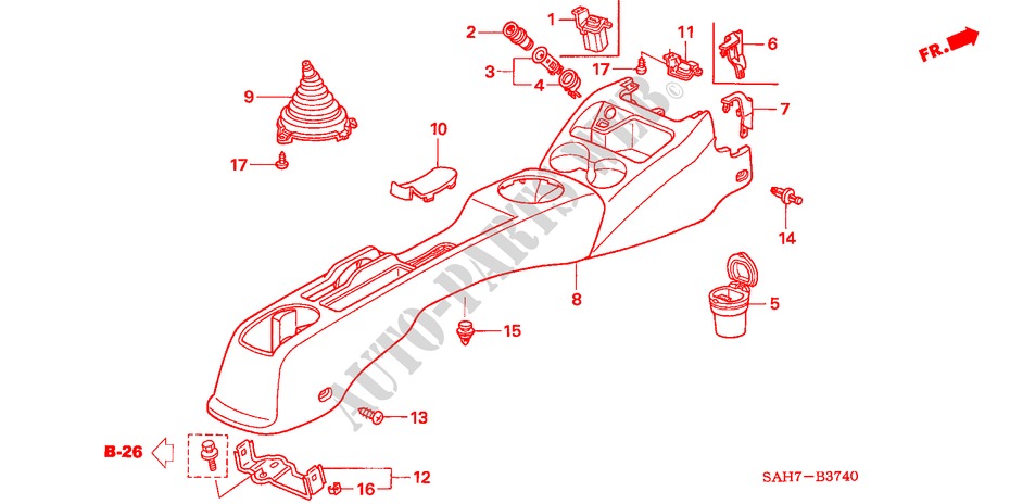 CONSOLE voor Honda JAZZ 1.2 S 5 deuren 5-versnellings handgeschakelde versnellingsbak 2007