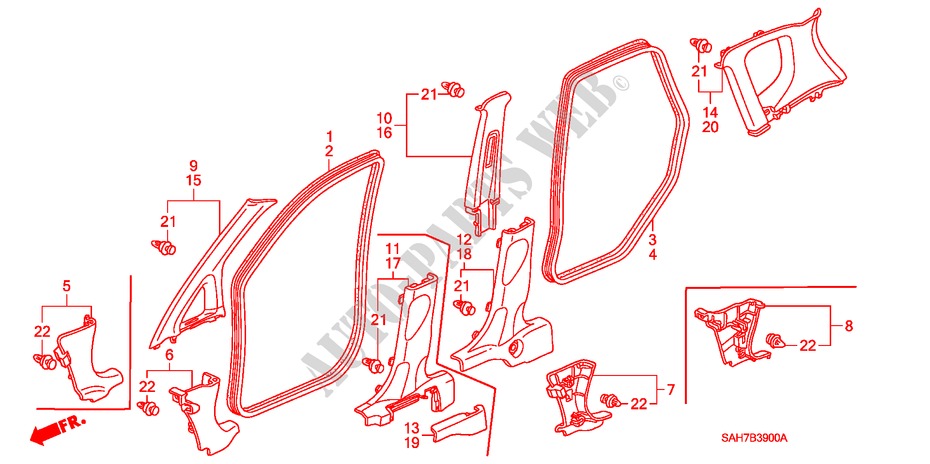 PILAAR AFWERKING voor Honda JAZZ 1.2 S 5 deuren 5-versnellings handgeschakelde versnellingsbak 2007