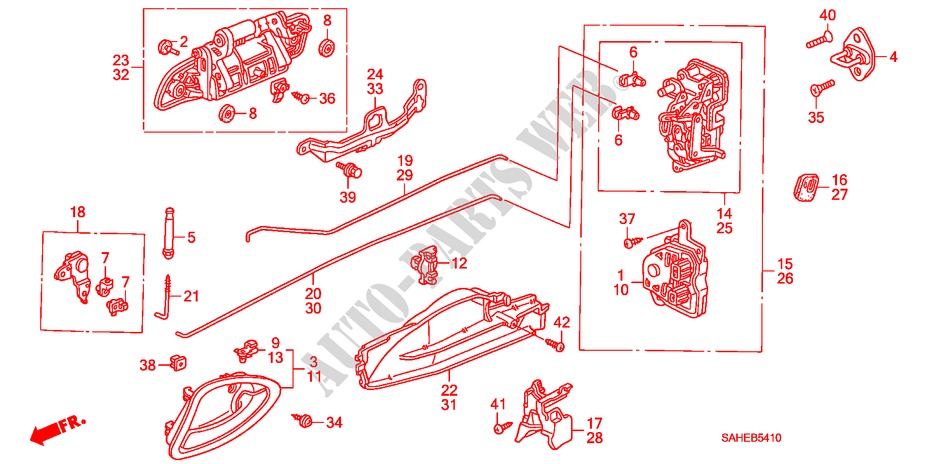 ACHTER PORTIER SLOTEN/ BUITEN HENDEL(1) voor Honda JAZZ 1.4 ES 5 deuren CVT versnellingsbak 2008
