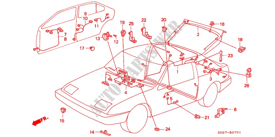 BEDRADINGSBUNDEL(2) voor Honda INTEGRA EX16 5 deuren 5-versnellings handgeschakelde versnellingsbak 1988