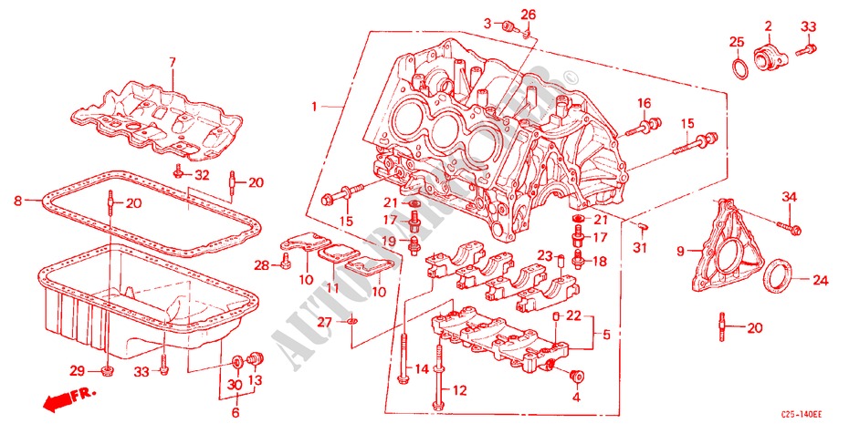 CILINDERBLOK/OLIEPAN voor Honda LEGEND V6 2.5I 4 deuren 5-versnellings handgeschakelde versnellingsbak 1987