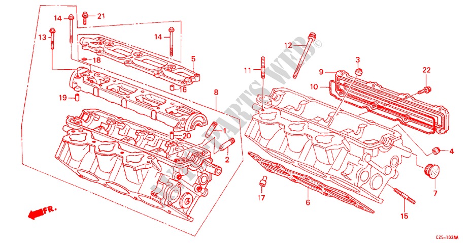 CILINDERKOP(ACHTER) voor Honda LEGEND V6 2.7I 4 deuren 5-versnellings handgeschakelde versnellingsbak 1988