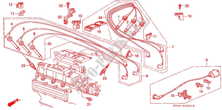 HOOG SPANNINGSSNOER/ BOUGIE voor Honda LEGEND V6 2.7I 4 deuren 4-traps automatische versnellingsbak 1989