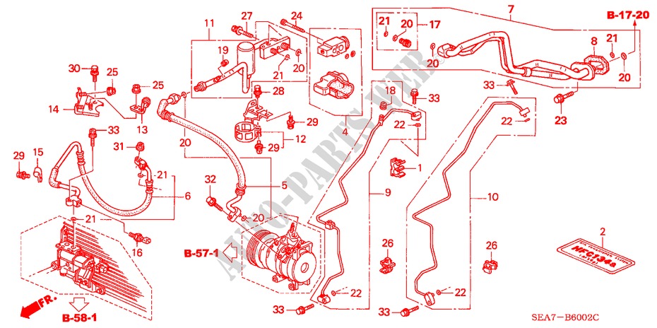 AIRCONDITIONER(SLANGEN/PIJPEN)(LH)(DIESEL) voor Honda ACCORD 2.2 SPORT 4 deuren 5-versnellings handgeschakelde versnellingsbak 2004