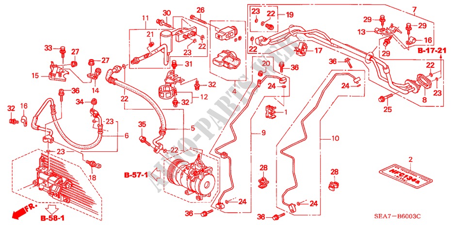 AIRCONDITIONER(SLANGEN/PIJPEN)(RH)(DIESEL) voor Honda ACCORD 2.2 EXECUTIVE 4 deuren 5-versnellings handgeschakelde versnellingsbak 2004