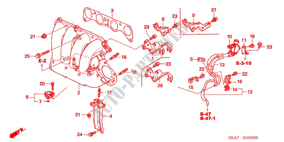 INLAAT SPRUITSTUK(1) voor Honda ACCORD 2.4 EXECUTIVE 4 deuren 6-versnellings handgeschakelde versnellingsbak 2005