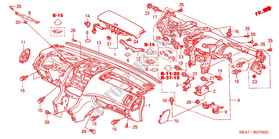 INSTRUMENTEN PANEEL(LH) voor Honda ACCORD 2.4 EXECUTIVE 4 deuren 6-versnellings handgeschakelde versnellingsbak 2003