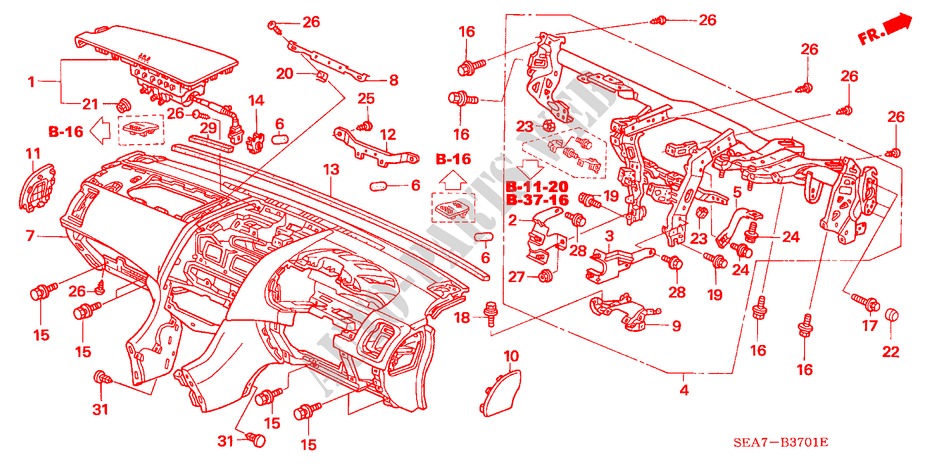 INSTRUMENTEN PANEEL(RH) voor Honda ACCORD 2.2 EXECUTIVE 4 deuren 5-versnellings handgeschakelde versnellingsbak 2005