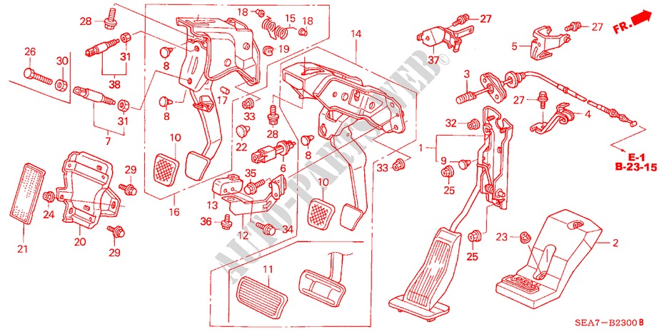 PEDAAL(LH) voor Honda ACCORD 2.4 EXECUTIVE 4 deuren 6-versnellings handgeschakelde versnellingsbak 2003