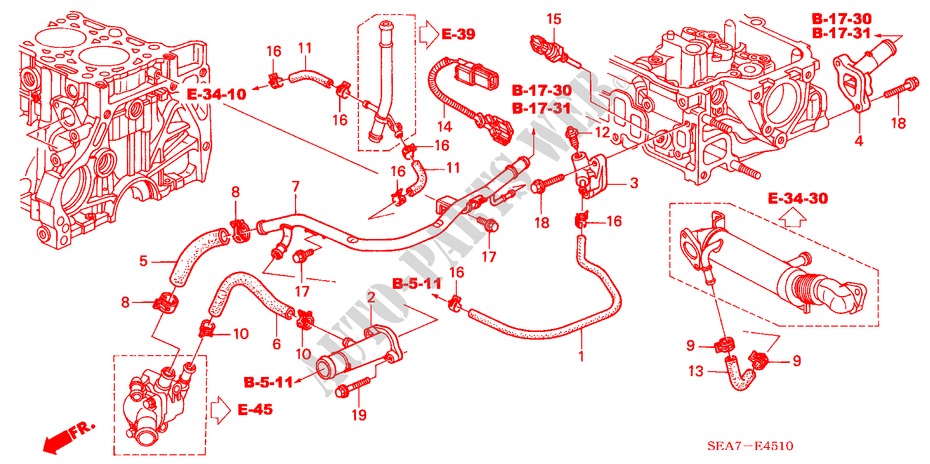 WATERSLANG(DIESEL) voor Honda ACCORD 2.2 EXECUTIVE 4 deuren 5-versnellings handgeschakelde versnellingsbak 2004