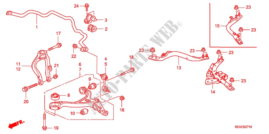 VOOR STABILISATOR/ VOOR ONDER ARM voor Honda ACCORD 2.2 SPORT SE 4 deuren 6-versnellings handgeschakelde versnellingsbak 2008