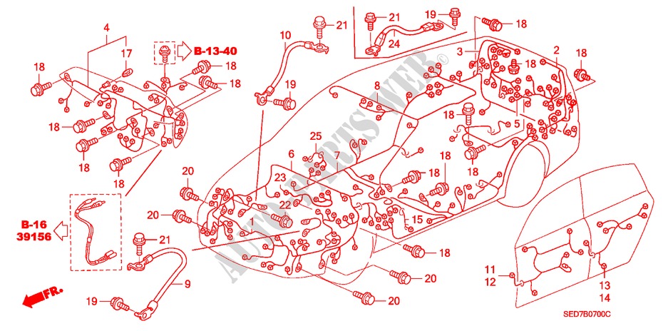 BEDRADINGSBUNDEL(LH) voor Honda ACCORD TOURER 2.2 EXECUTIVE 5 deuren 5-versnellings handgeschakelde versnellingsbak 2004