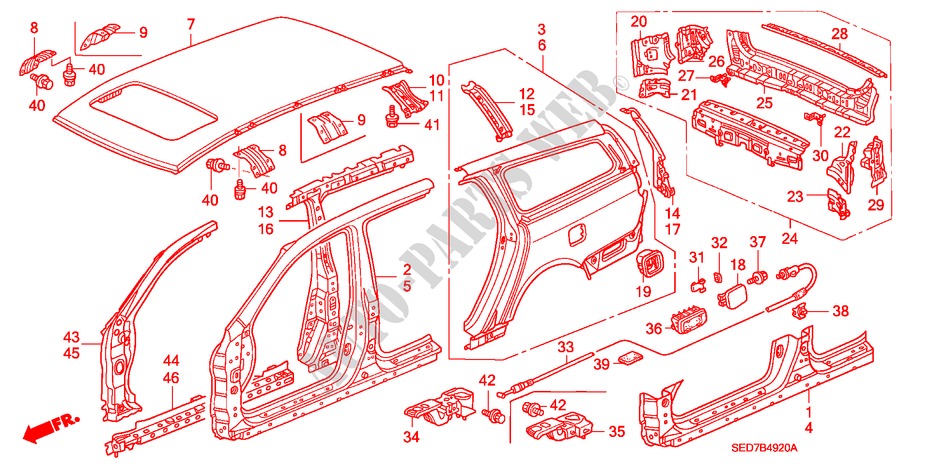 BUITEN PANELEN/ACHTER PANEEL voor Honda ACCORD TOURER 2.2 EXECUTIVE 5 deuren 5-versnellings handgeschakelde versnellingsbak 2004