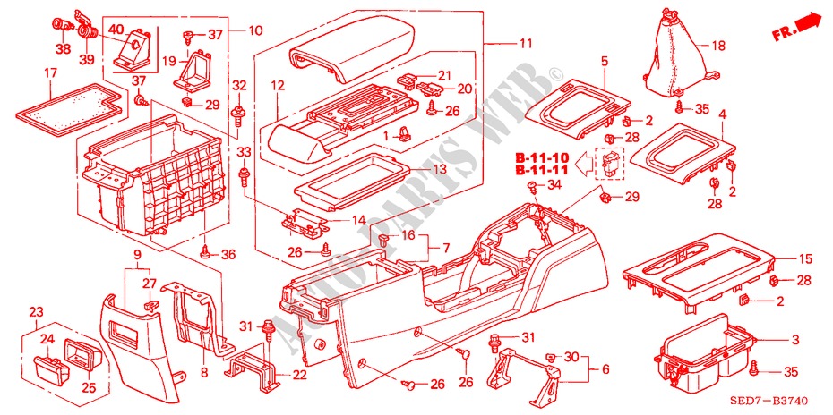 CONSOLE voor Honda ACCORD TOURER 2.0 SPORT 5 deuren 5-traps automatische versnellingsbak 2004