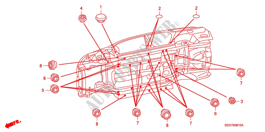 DOORVOERTULLE(ONDER) voor Honda ACCORD TOURER 2.0 COMFORT 5 deuren 5-versnellings handgeschakelde versnellingsbak 2003