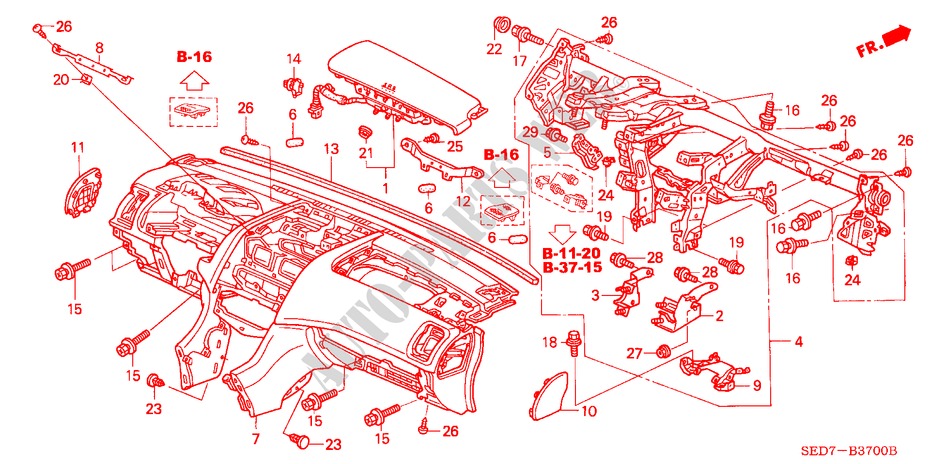 INSTRUMENTEN PANEEL(LH) voor Honda ACCORD TOURER 2.2 EXECUTIVE 5 deuren 5-versnellings handgeschakelde versnellingsbak 2004