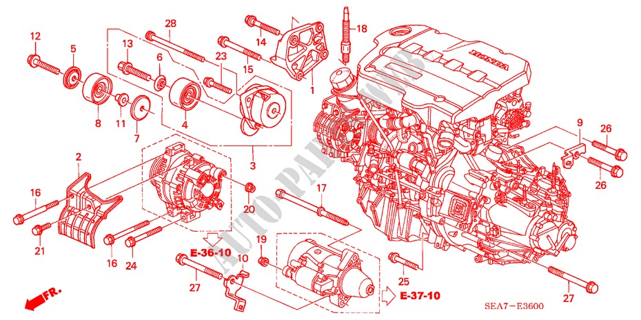 MOTOR BEVESTIGING BEUGEL (DIESEL) voor Honda ACCORD TOURER 2.2 EXECUTIVE 5 deuren 5-versnellings handgeschakelde versnellingsbak 2004