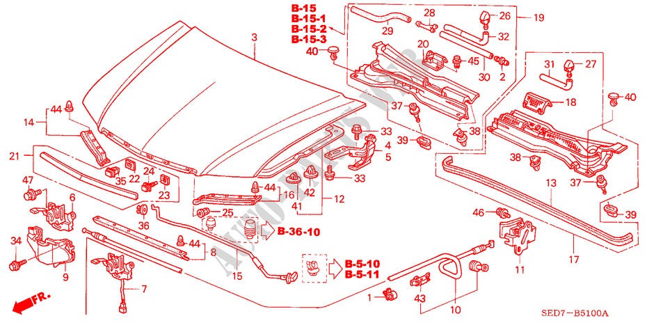 MOTORKAP(LH) voor Honda ACCORD TOURER 2.4 TYPE S 5 deuren 5-traps automatische versnellingsbak 2003