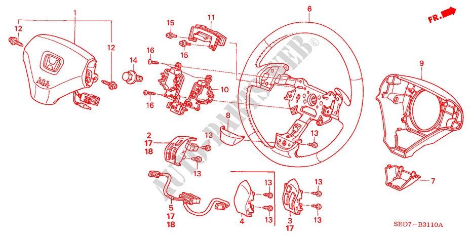 STUURWIEL(SRS) voor Honda ACCORD TOURER 2.2 SPORT 5 deuren 5-versnellings handgeschakelde versnellingsbak 2004