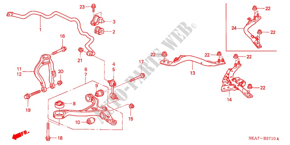 VOOR STABILISATOR/ VOOR ONDER ARM voor Honda ACCORD TOURER 2.0 COMFORT 5 deuren 5-traps automatische versnellingsbak 2003
