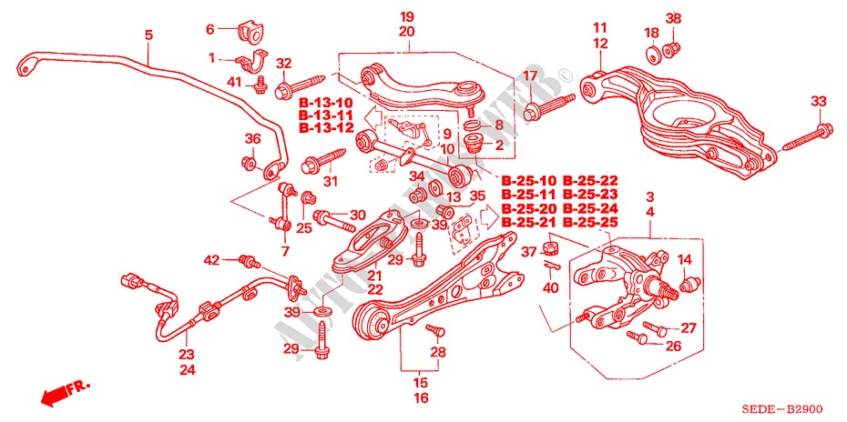 ACHTER ONDER ARM voor Honda ACCORD TOURER 2.2 EXECUTIVE 5 deuren 6-versnellings handgeschakelde versnellingsbak 2007