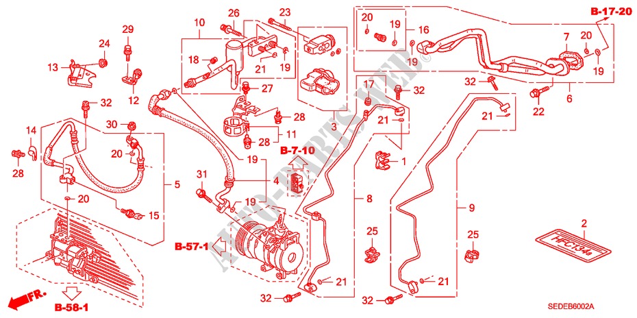 AIRCONDITIONER(SLANGEN/PIJPEN) (LH) (DIESEL) voor Honda ACCORD TOURER 2.2 EXECUTIVE 5 deuren 6-versnellings handgeschakelde versnellingsbak 2008