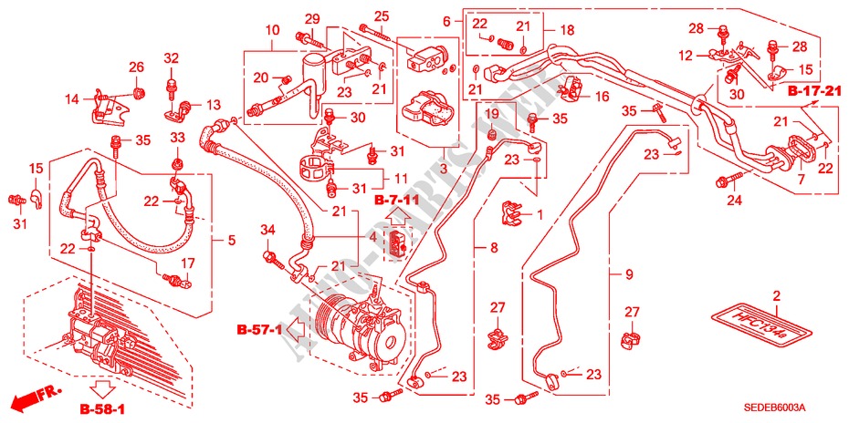 AIRCONDITIONER(SLANGEN/PIJPEN) (RH) (DIESEL) voor Honda ACCORD TOURER 2.2 EXECUTIVE 5 deuren 6-versnellings handgeschakelde versnellingsbak 2007