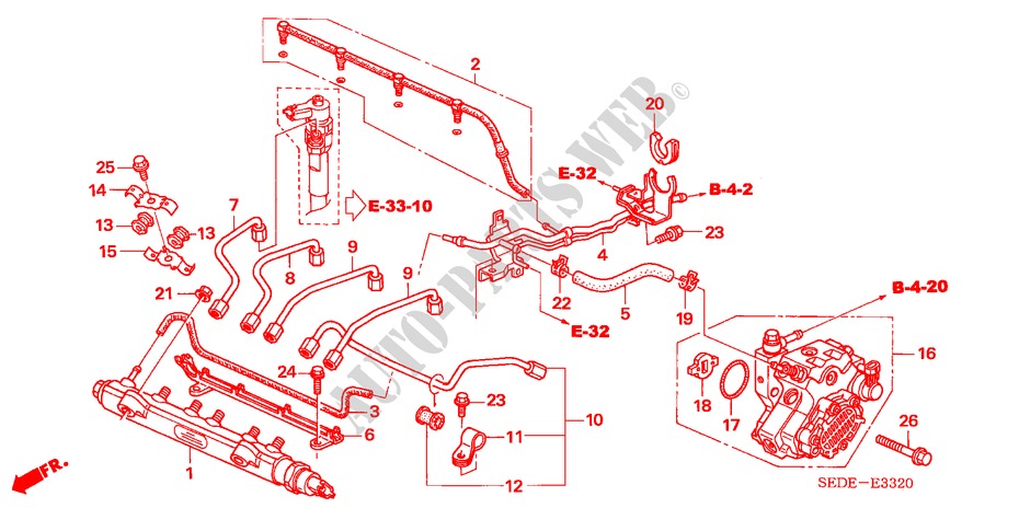 BRANDSTOF RAIL/HOGE DRUK POMP(DIESEL) voor Honda ACCORD TOURER 2.2 EXECUTIVE 5 deuren 6-versnellings handgeschakelde versnellingsbak 2007