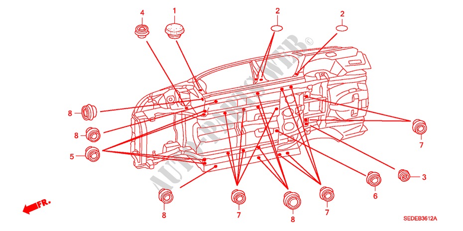 DOORVOERTULLE(ONDER) voor Honda ACCORD TOURER 2.2 EXECUTIVE 5 deuren 6-versnellings handgeschakelde versnellingsbak 2007