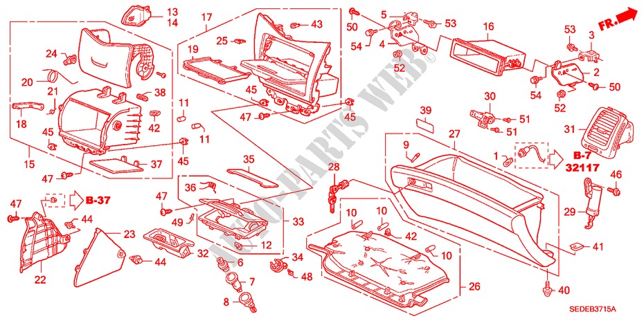 INSTRUMENTEN AFWERKING(PASSAGIERZIJKANT) (LH) voor Honda ACCORD TOURER 2.2 SPORT 5 deuren 6-versnellings handgeschakelde versnellingsbak 2007