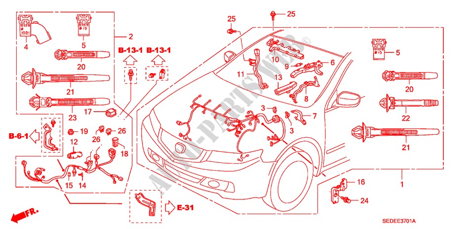 MOTOR BEDRADINGSBUNDEL(RH) (DIESEL) voor Honda ACCORD TOURER 2.2 EXECUTIVE 5 deuren 6-versnellings handgeschakelde versnellingsbak 2007