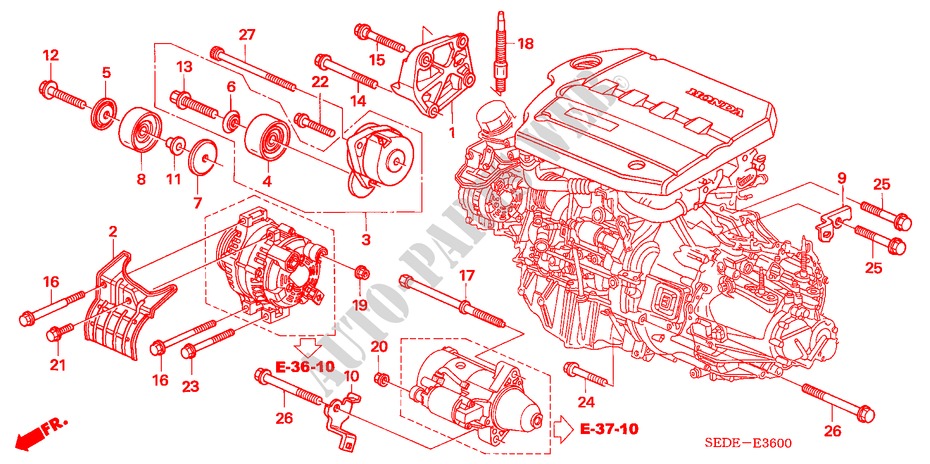 MOTOR BEVESTIGING BEUGEL (DIESEL) voor Honda ACCORD TOURER 2.2 EXECUTIVE 5 deuren 6-versnellings handgeschakelde versnellingsbak 2007