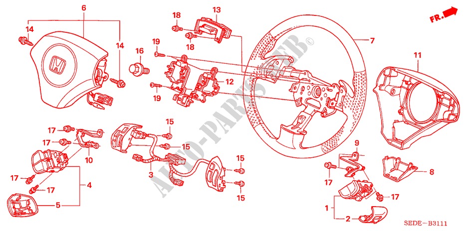 STUURWIEL(SRS) (2) voor Honda ACCORD TOURER 2.2 EXECUTIVE 5 deuren 6-versnellings handgeschakelde versnellingsbak 2007