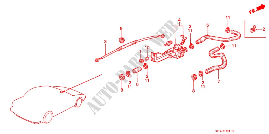 WATERKLEP/SLANG voor Honda PRELUDE 2.0I-16 4WS 2 deuren 5-versnellings handgeschakelde versnellingsbak 1988