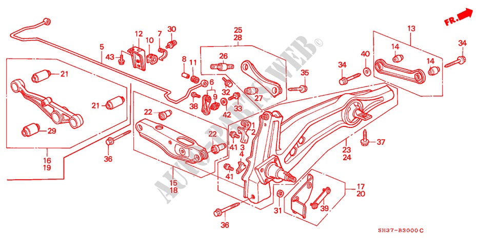 ACHTER STABILISATOR/ ACHTER ONDER ARM voor Honda CIVIC 1.6I 3 deuren 5-versnellings handgeschakelde versnellingsbak 1991