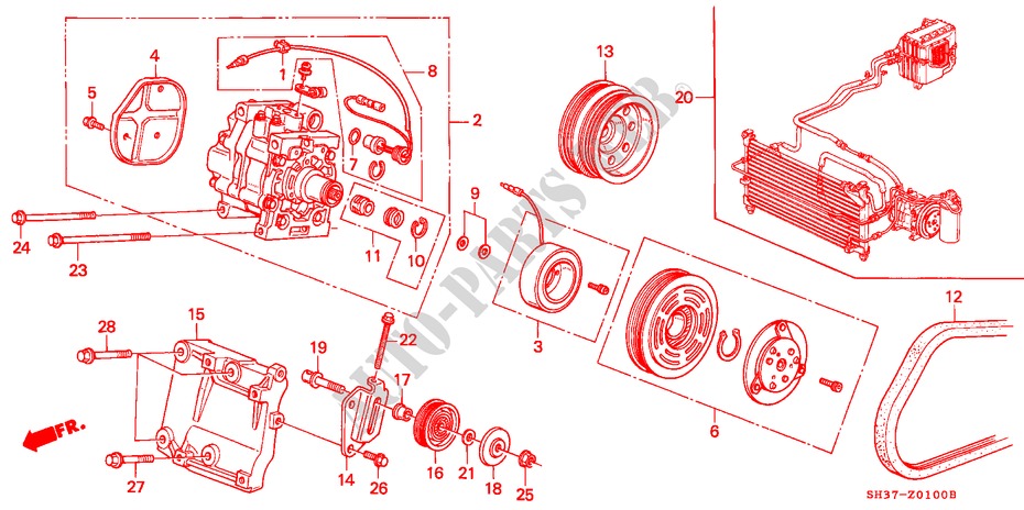 AIRCONDITIONER (COMPRESSOR)(1) voor Honda CIVIC 1.6I 3 deuren 5-versnellings handgeschakelde versnellingsbak 1991