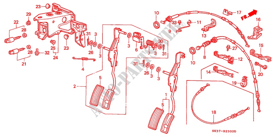 GASPEDAAL(LH) voor Honda CIVIC 1.6I 3 deuren 5-versnellings handgeschakelde versnellingsbak 1991