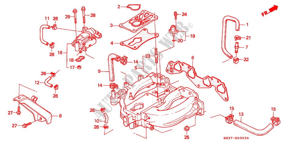 INLAAT SPRUITSTUK(4) voor Honda CIVIC DX 1500 3 deuren 5-versnellings handgeschakelde versnellingsbak 1990