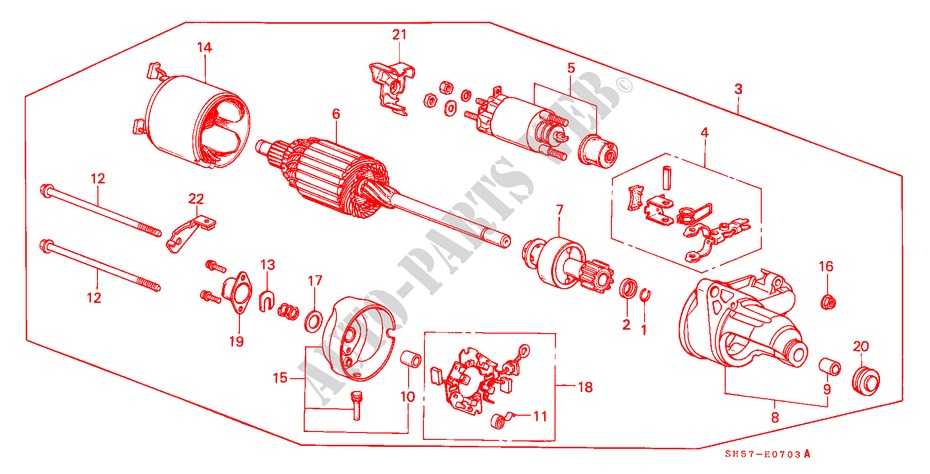 STARTMOTOR(DENSO)(3) voor Honda CIVIC SHUTTLE GL 5 deuren 5-versnellings handgeschakelde versnellingsbak 1988