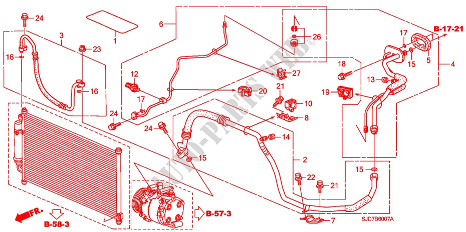AIRCONDITIONER(SLANGEN/PIJPEN)(1.8L)(RH) voor Honda FR-V 1.8 SE 5 deuren 5-traps automatische versnellingsbak 2007