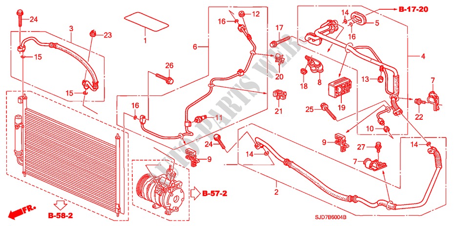 AIRCONDITIONER(SLANGEN/PIJPEN)(DIESEL)(LH) voor Honda FR-V 2.2 EXECUTIVE 5 deuren 6-versnellings handgeschakelde versnellingsbak 2006