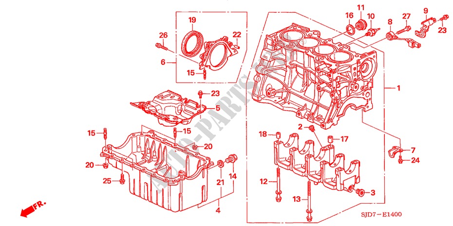 CILINDERBLOK/OLIEPAN (1.7L) voor Honda FR-V 1.7 COMFORT 5 deuren 5-versnellings handgeschakelde versnellingsbak 2006