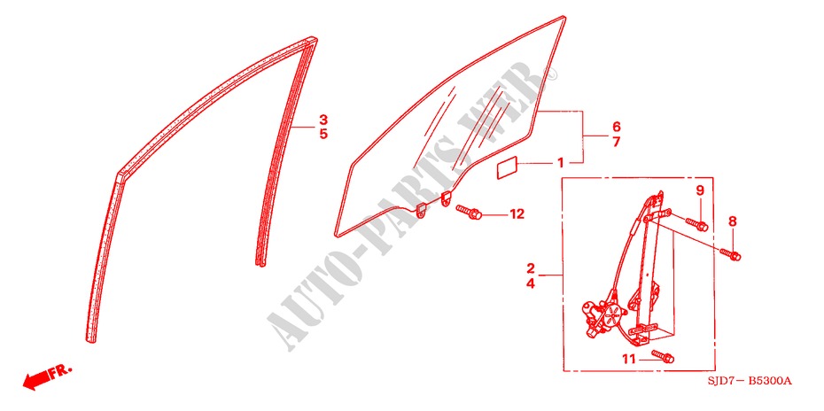 VOORPORTIER GLAS/ PORTIER REGULATOR voor Honda FR-V 1.8 SE 5 deuren 5-traps automatische versnellingsbak 2007