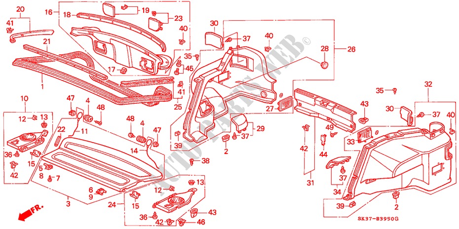 ACHTER PLANK/ ACHTERKLEP VOERING voor Honda CONCERTO 1.6I 5 deuren 5-versnellings handgeschakelde versnellingsbak 1993