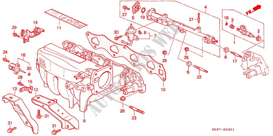 INLAAT SPRUITSTUK(PGM FI) (1.6L) voor Honda CONCERTO 1.6I 5 deuren 5-versnellings handgeschakelde versnellingsbak 1993