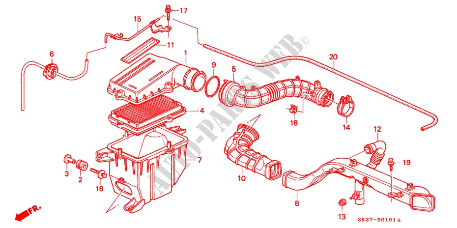 LUCHTFILTER(PGM FI) voor Honda CONCERTO 1.6I 5 deuren 5-versnellings handgeschakelde versnellingsbak 1993